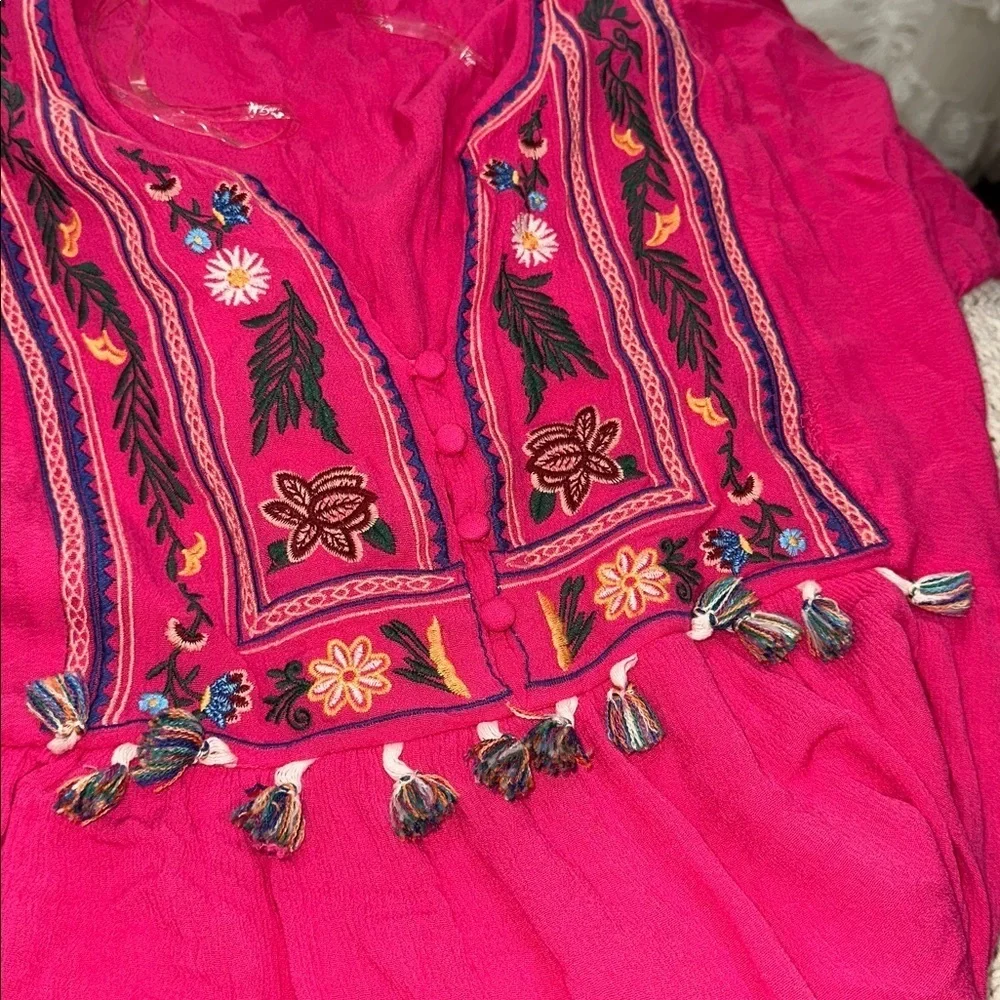 UMGEE Pink Embroidered with tassels summer Dress size large - Picture 6 of 8